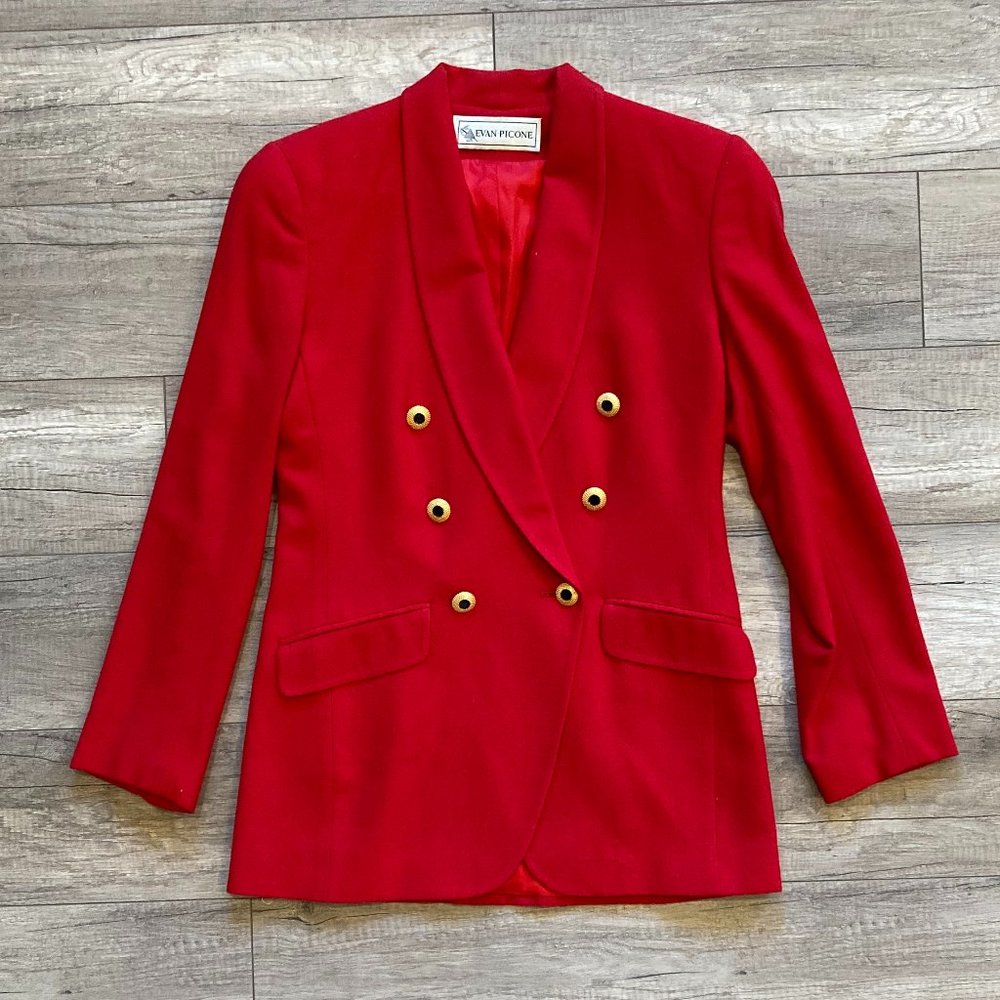 Women's Vintage Red Double Breasted Wool Evan Picone Blazer - Size 4